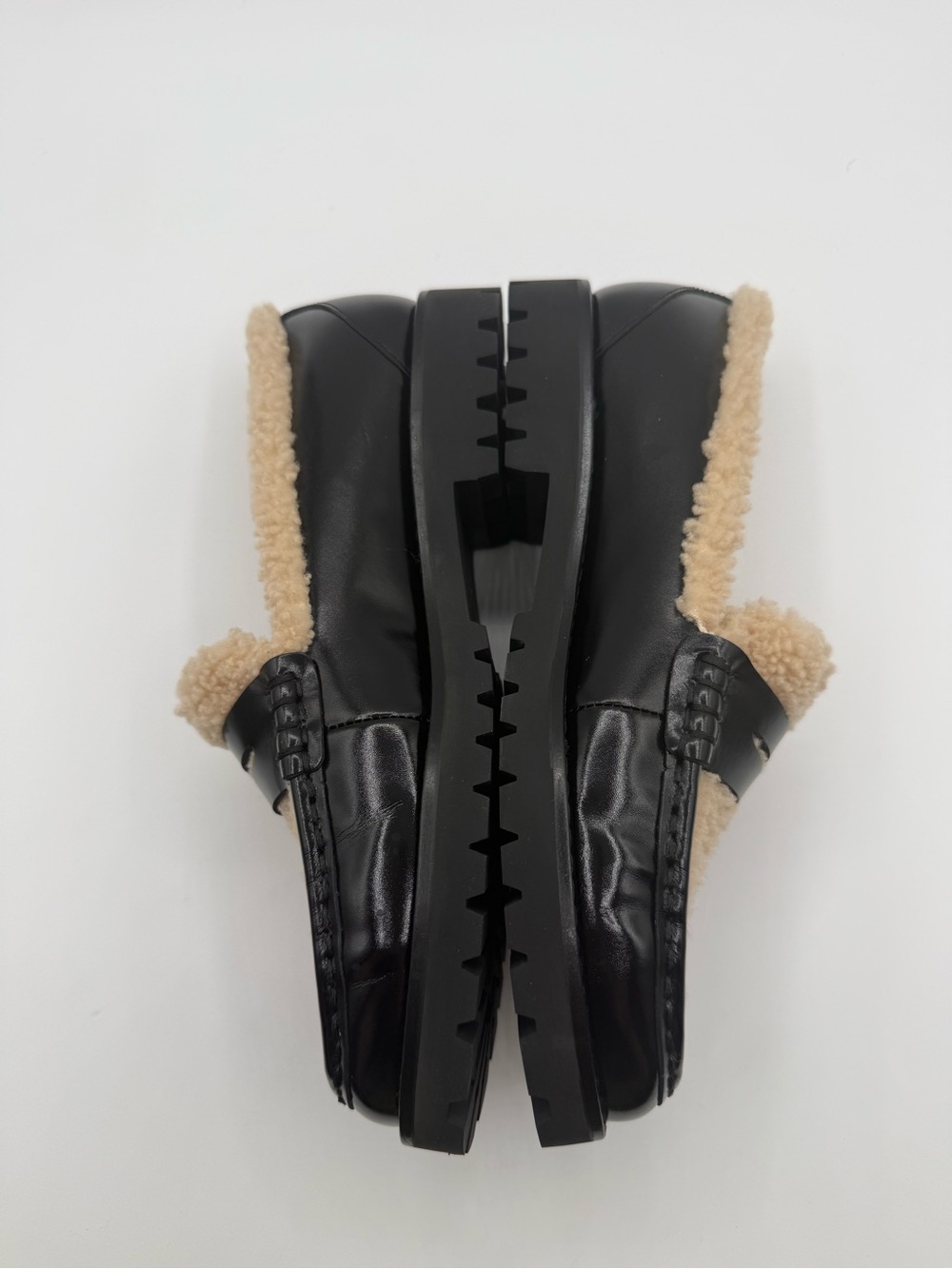 PAIGE Ellis Penny Loafers Black Leather Shearling Lined Lug Sole Slip-On Shoes - Picture 5 of 16